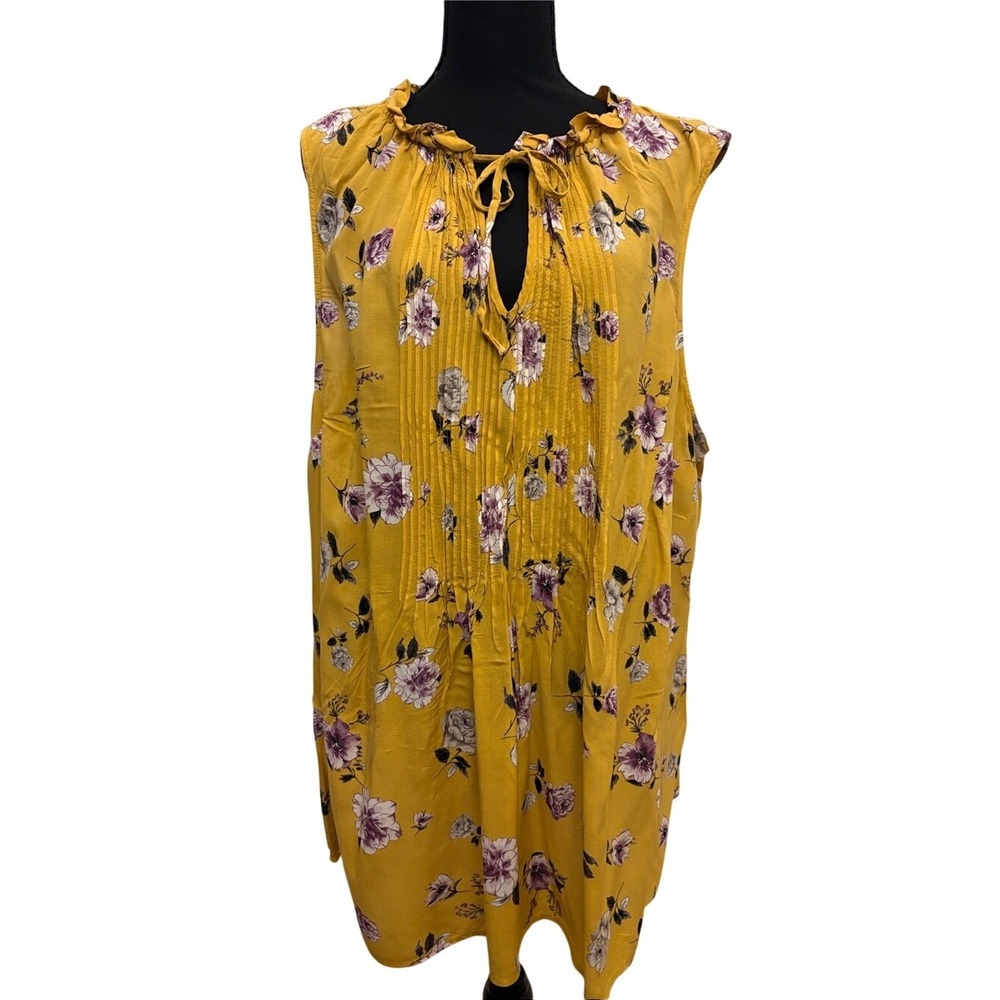 torrid Mustard Floral Ruffled Tie-Neck Top Size 3 3X